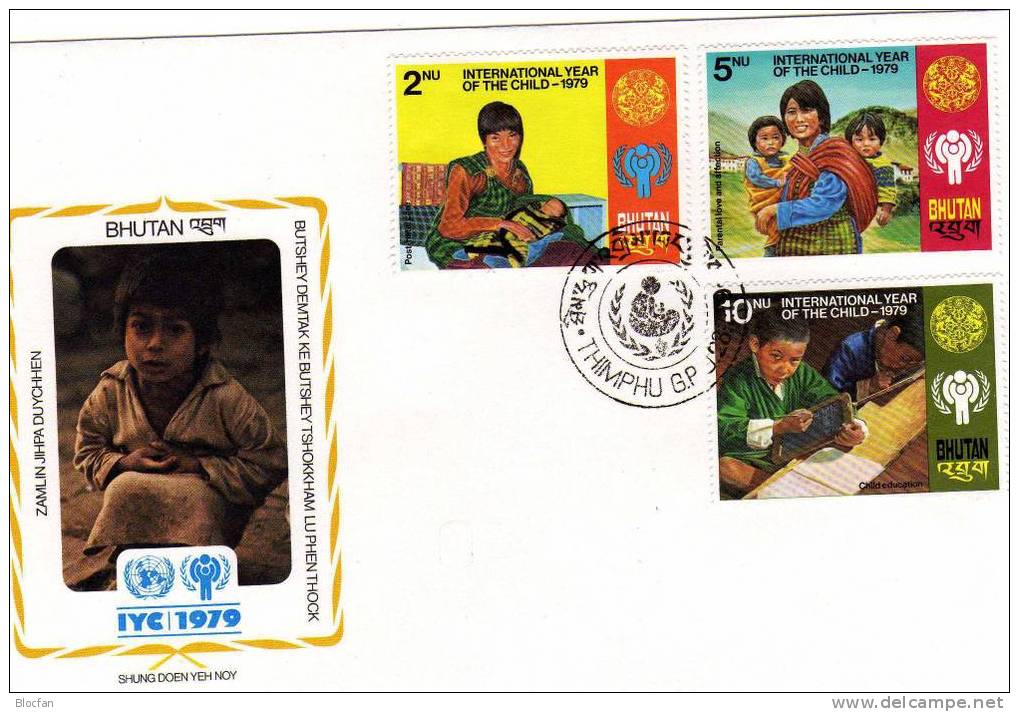 UNO Jahr Des Kindes 1979 Kinder In Familie Bhutan 728/0+Block 83 FDC 16€ Mutter Mit Kleinkind Schulkinder Bloc Bf UNESCO - Bhoutan