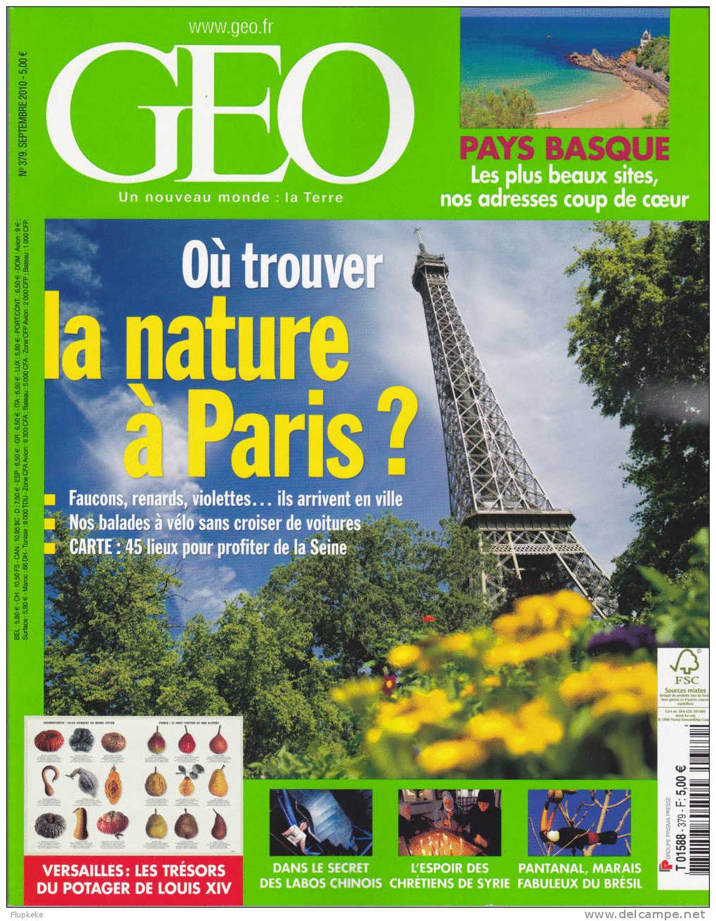 Géo 379 Septembre 2010 Où Trouver La Nature à Paris? Pays Basque - Géographie