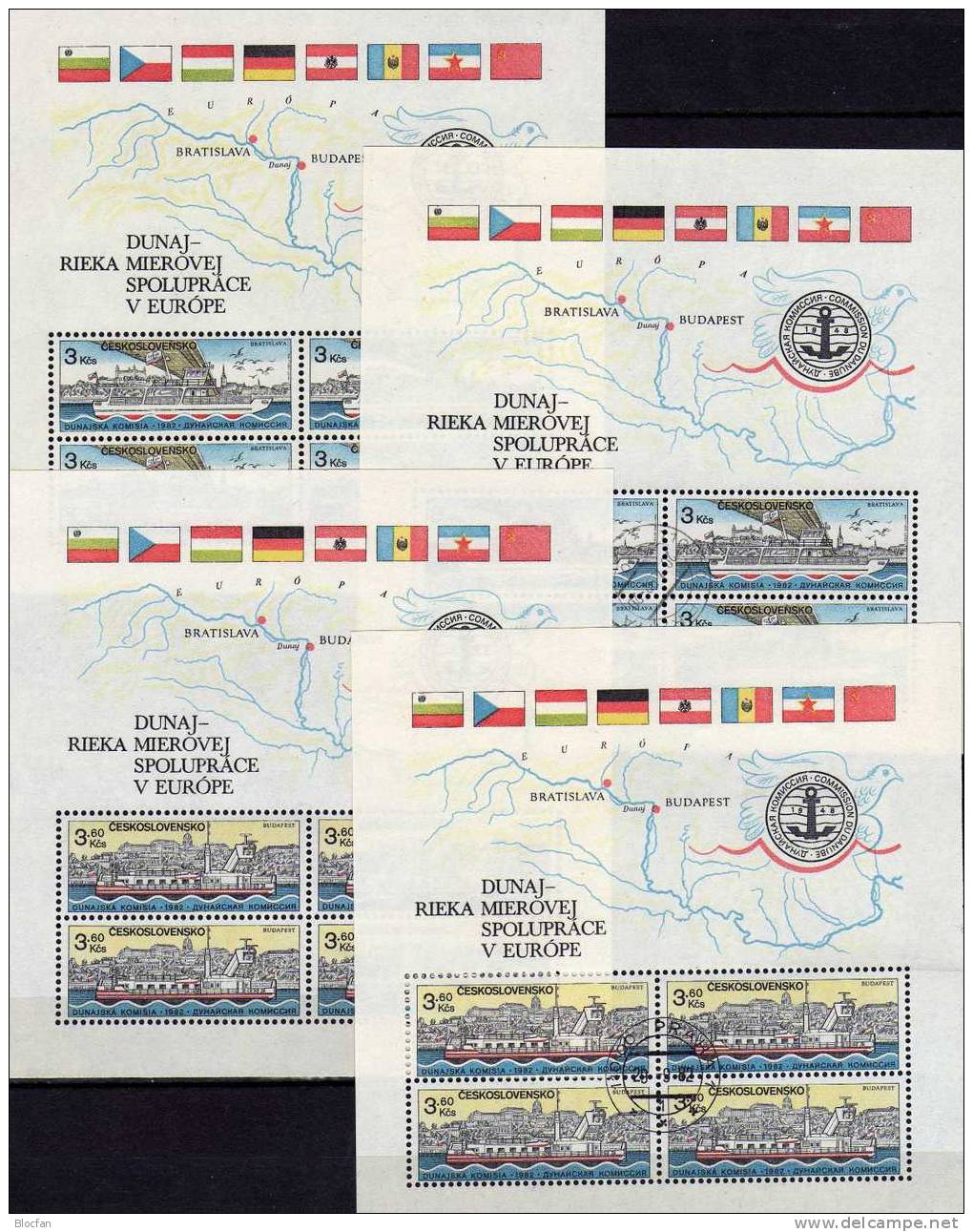 CEPT-Kommission Donau-Schiffe CSSR Block 51/52+ 2679/0 ** Plus O 31€ Donau Bei Bratislava, Bei Budapest - Blocs-feuillets