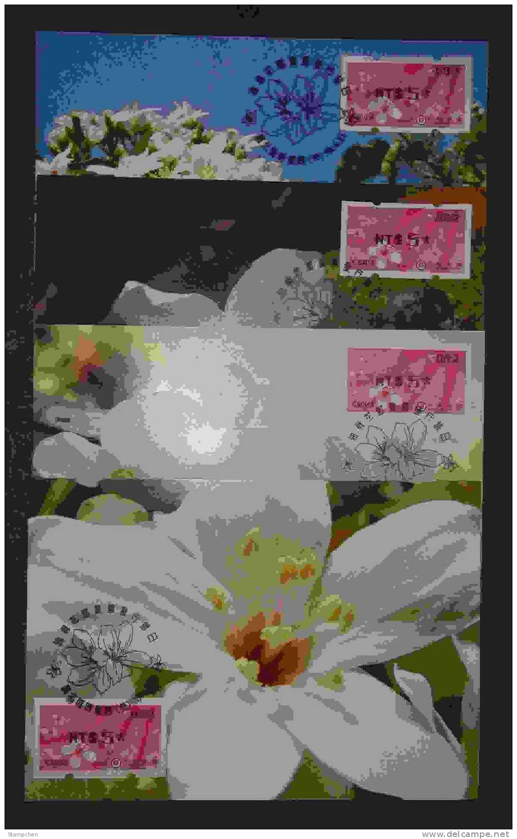 4 Maxi Cards Taiwan 2009 ATM Frama Stamp- 2nd Blossoms Of Tung Tree - Black Imprint - Flower (A) - Maximumkarten