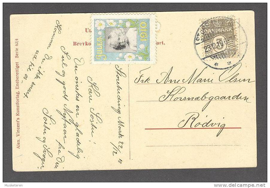 Denmark PPC København Glædelig Jul Sne Og Skib Christiansborg Kanal Christmas Seal STOREHEDINGE 1910 SCARCE !! (2 Scans) - Covers & Documents