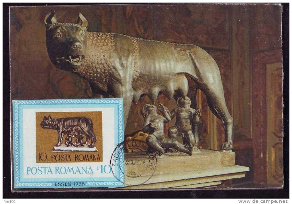 ROMANIA 1978 RARE CARTES MAXIMUM MAXICARD WITH SHE-WOLF ROMUL AND ROMULUS. - Préhistoire