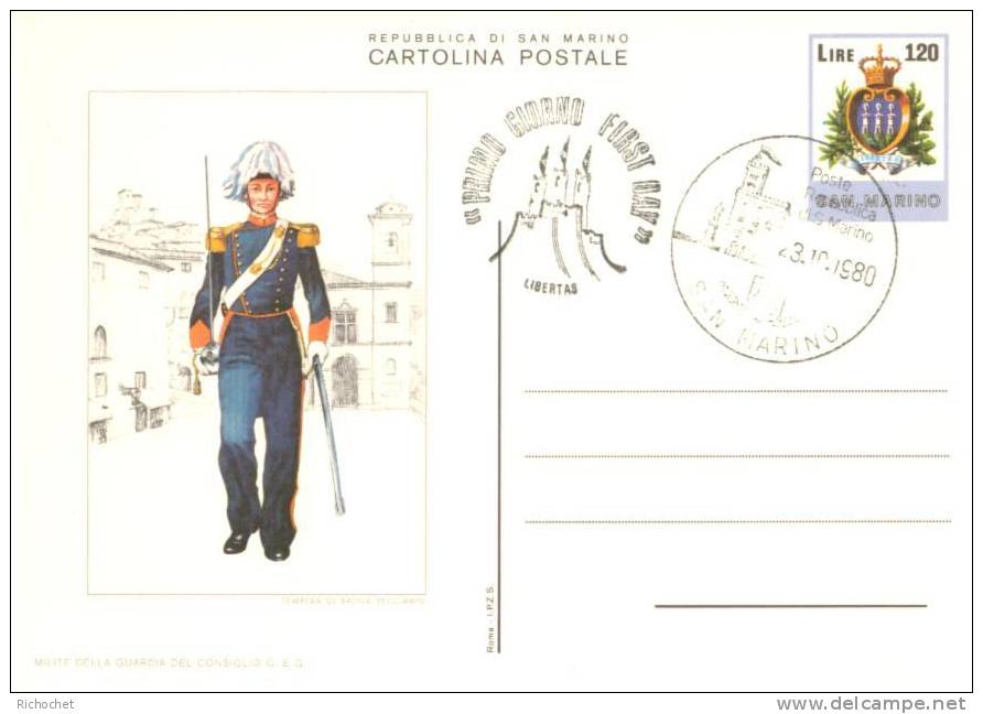 Saint-Marin 6 Cartes Postales Costumes Militaires FDC - Enteros Postales