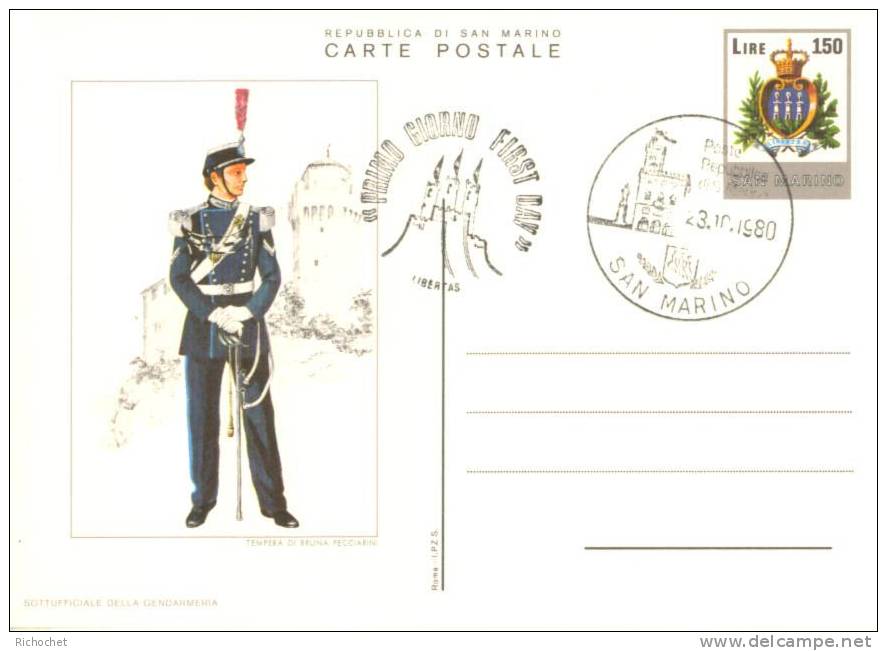 Saint-Marin 6 Cartes Postales Costumes Militaires FDC - Enteros Postales