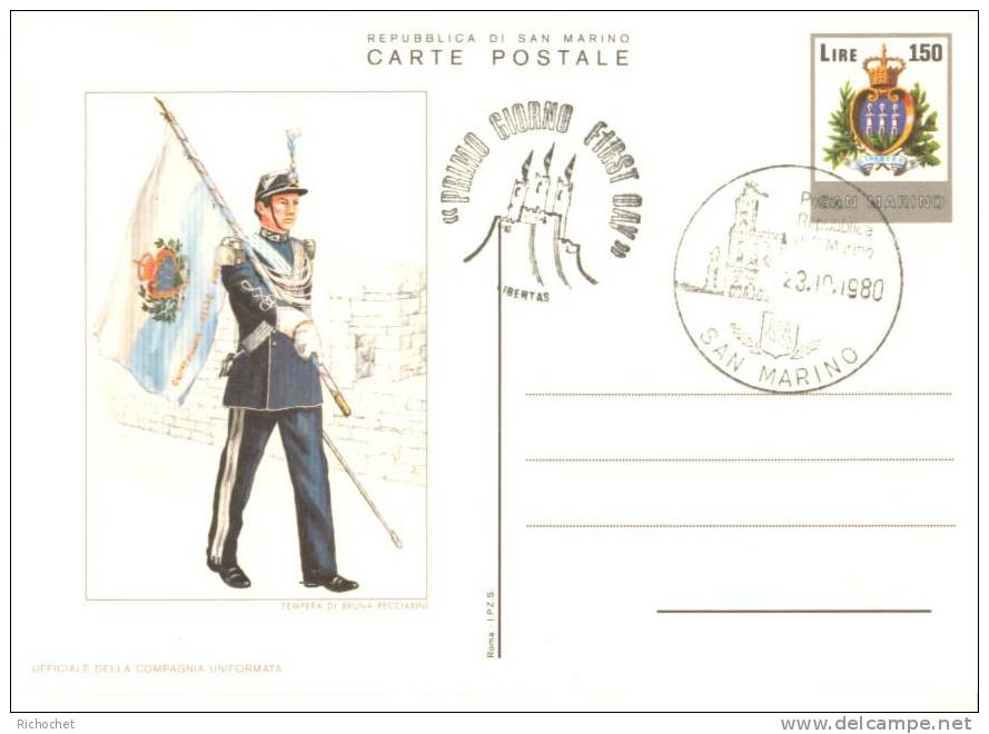 Saint-Marin 6 Cartes Postales Costumes Militaires FDC - Enteros Postales