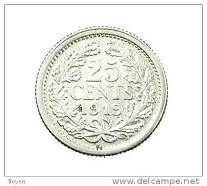Pays-Bas - Hollande - 25 Cents - 1919 - TB+/TTB  - Argent - - 25 Cent