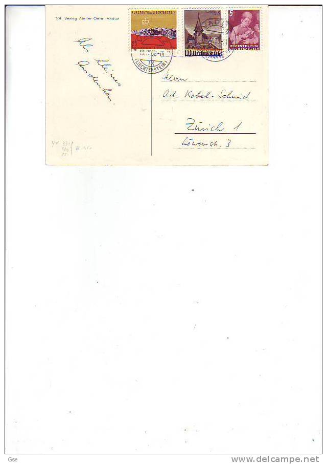 LIECHTENSTEIN 1958 - Yvert 251-324-331 Su Cartolina - Brieven En Documenten