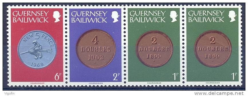 GUER 1968 COINS, GUERNSEY BAILWICK, 4v, MNH - Monete