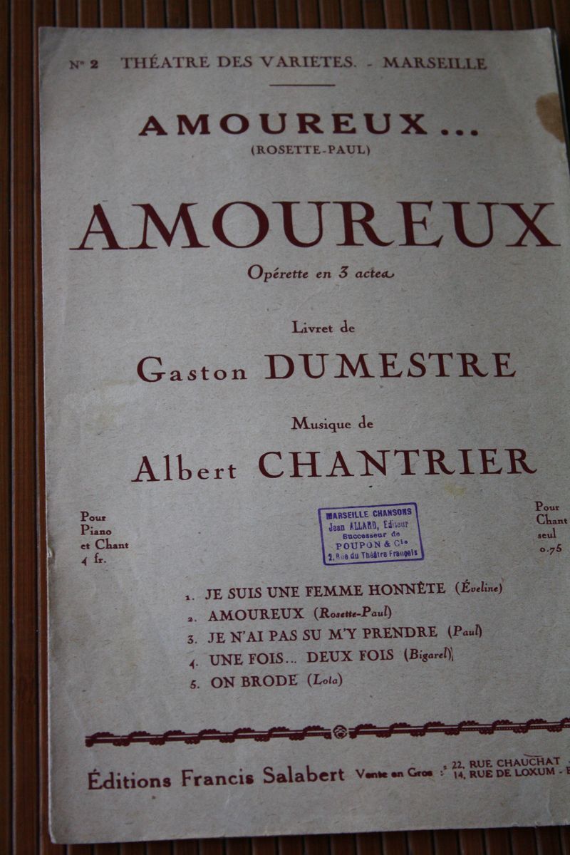 AMOUREUX ....-ROSETTE PAUL  OPERETTE -COMEDIE MUSICALE -DUMESTRE -CHANTRIER  - PARTITION MUSICALE-MUSIQUE - - Compositori Di Commedie Musicali