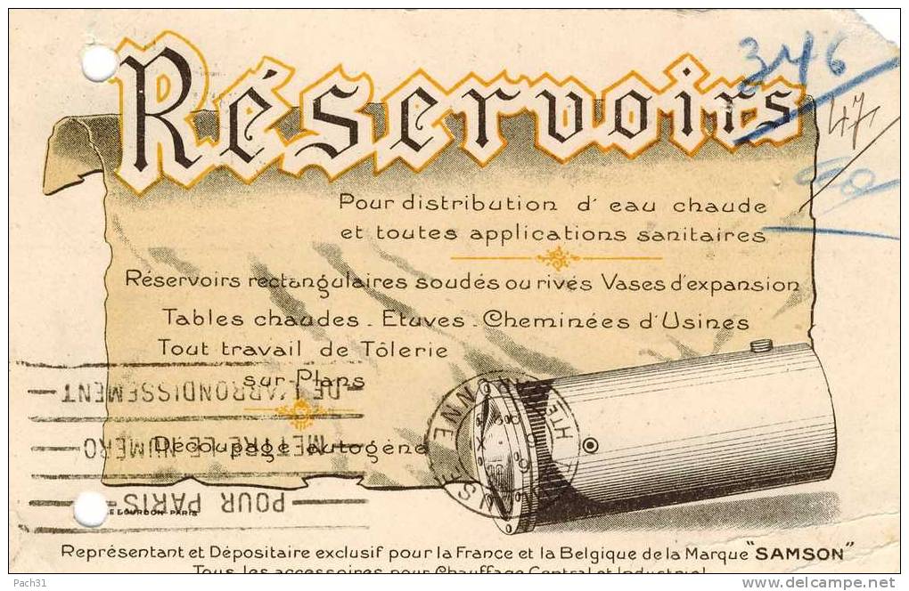 Carte Lettre De Paris Pour Toulouse  Avec Pub Pour Réservoirs Eau Chaude 1923 - Lettres & Documents