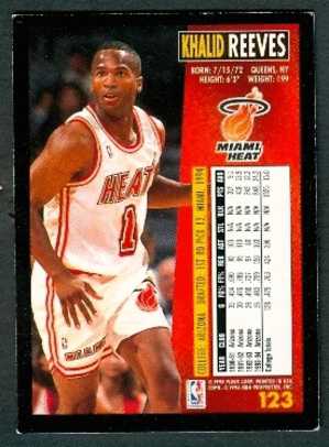 Basket, NBA, Fleer 94/95 : KHALID REEVES, MIAMI HEAT, N° 123 - 1990-1999