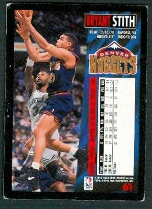 Basket, NBA, Fleer 94/95 : BRYANT STITH, DENVER NUGGETS, N° 61 - 1990-1999