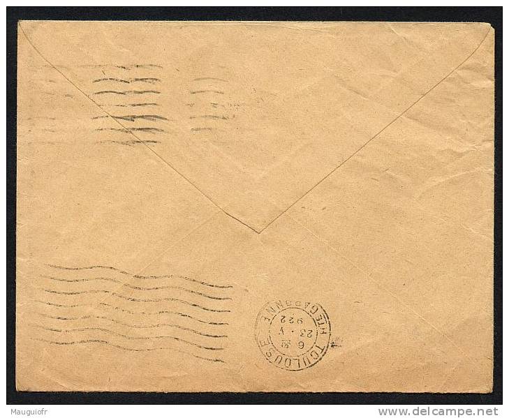 DF / FRANCE SUR LETTRE TP 140 TYPE SEMEUSE OBLITERATION BORDEAUX 22 V 1922 GIRONDE CACHET ARRIVEE TOULOUSE HTE GARONNE - Covers & Documents