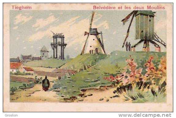 TIEGHEM BELVEDERE ET LES DEUX MOULINS (CARTE DESSIN) - Anzegem