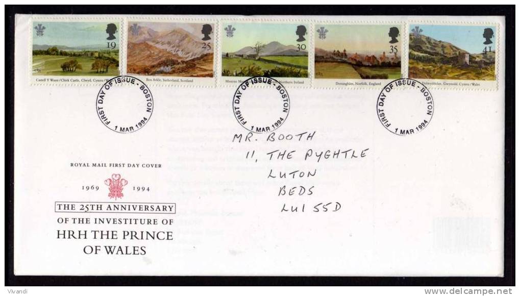 Great Britain - 1994 - 25th Anniversary Of Investiture Of Prince Of Wales - FDC - 1991-2000 Decimal Issues