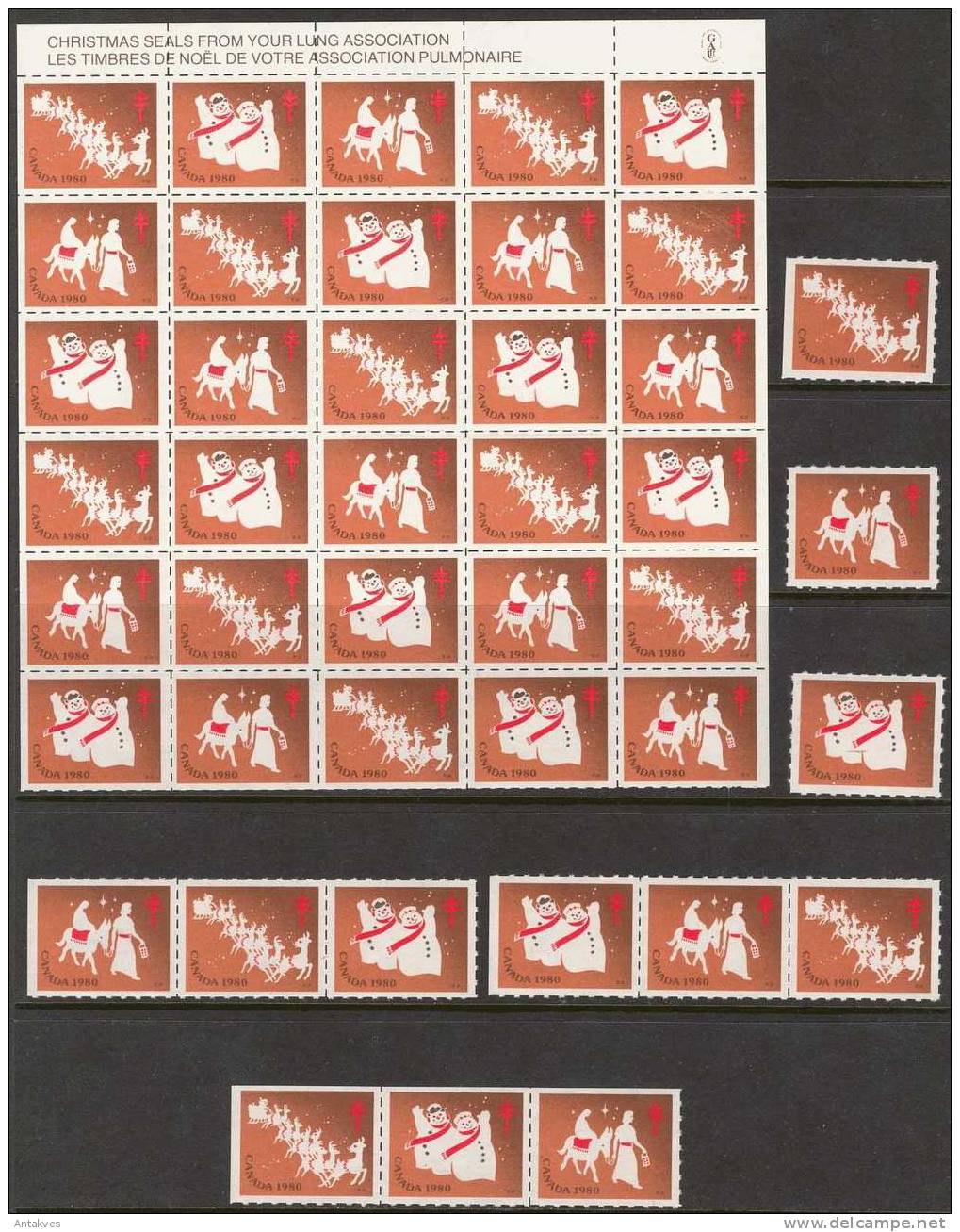 LABEL Canada 1980 Christmas Antituberculose Sheet Of 30+22 Various Options MNH - Fantasie Vignetten