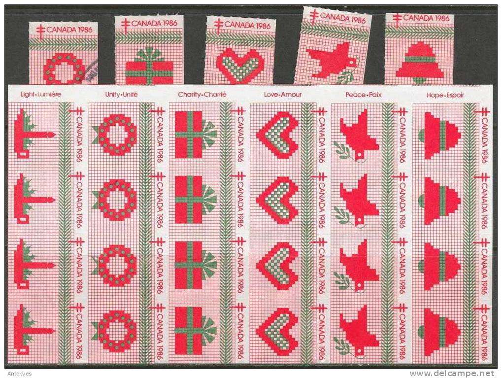 LABEL Canada 1986 Christmas Antituberculose Sheet Of 24 MNH+5 Used Or MHH - Etichette Di Fantasia