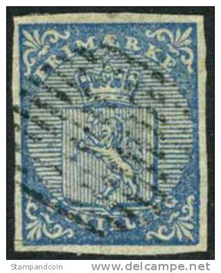 Norway #1 SUPERB Used 4s Blue Coat Of Arms From 1855 - Oblitérés