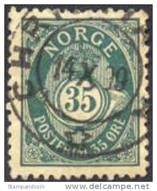 Norway #56a Used 35o Dark Blue Green Post Horn From 1895 - Oblitérés