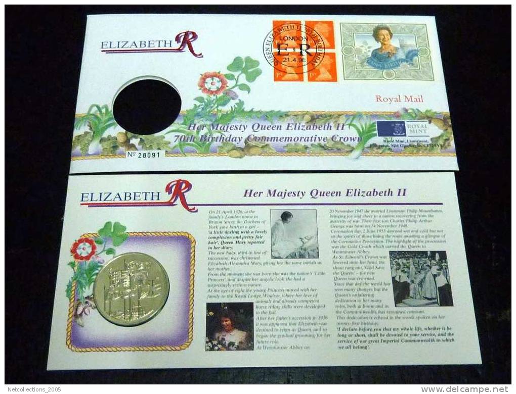 MONNAIES + TIMBRES = ROYAL MAIL & ROYAL MINT - HER MAJESTY QUEEN ELIZABETH II 70th BIRTHDAY COMMEMORATIVE CROWN - Maundy Sets & Gedenkmünzen