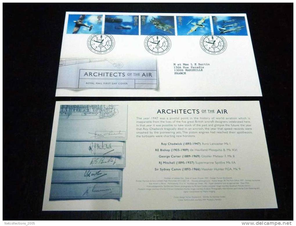 ROYAL MAIL FIRST DAY COVER - ARCHITECTS OF THE AIR - BUREAU EDINBURGH - AVION MILITAIRE - 1991-2000 Em. Décimales