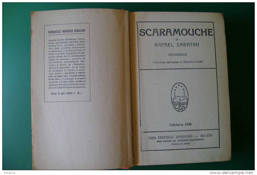 PDD/31 Rafael Sabatini SCARAMOUCHE Casa Editrice Sonzogno 1930 - Antiquariat