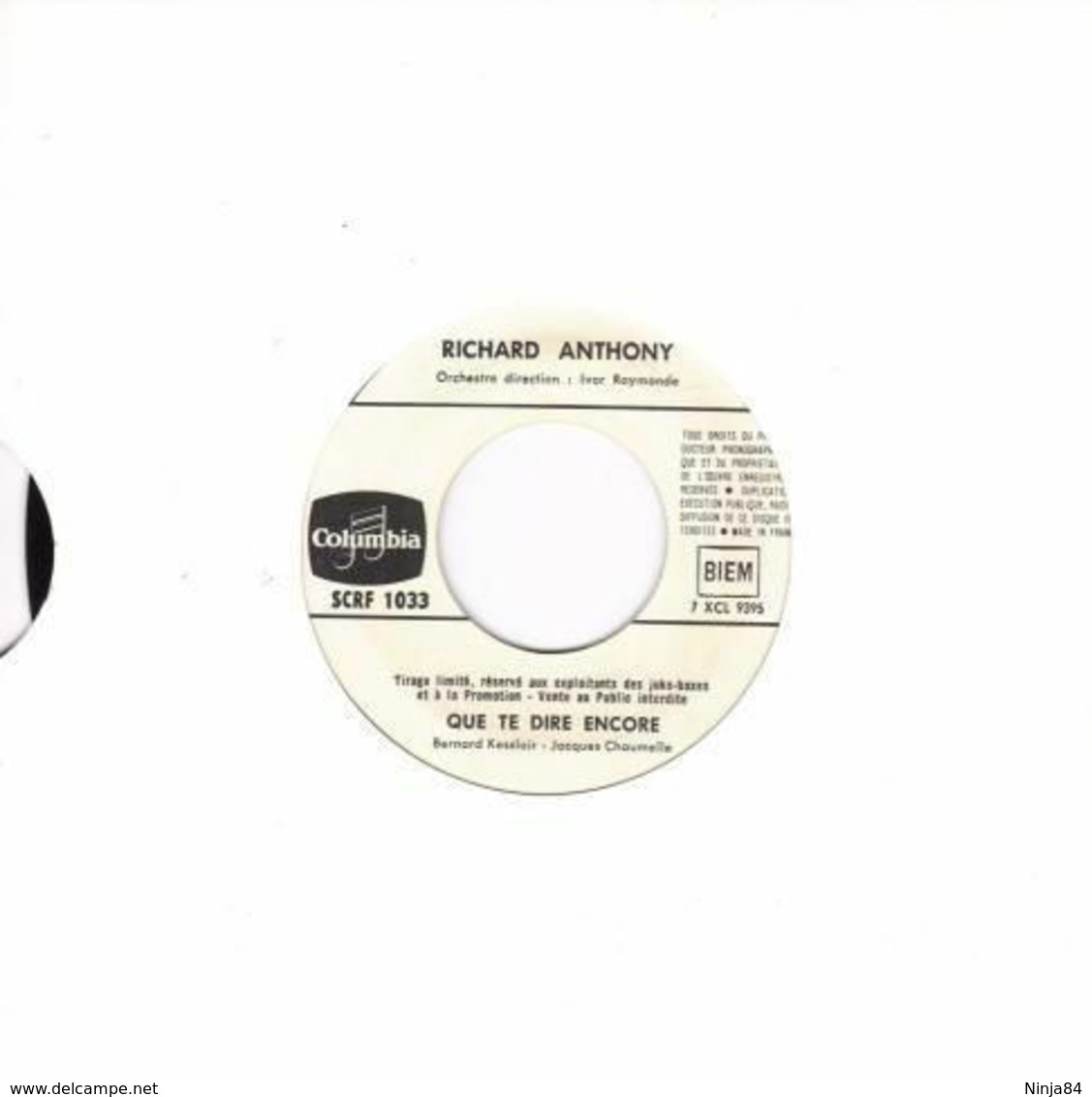 SP 45 RPM (7")  Richard Anthony  "  Les Ballons  "  Juke-box Promo - Collectors