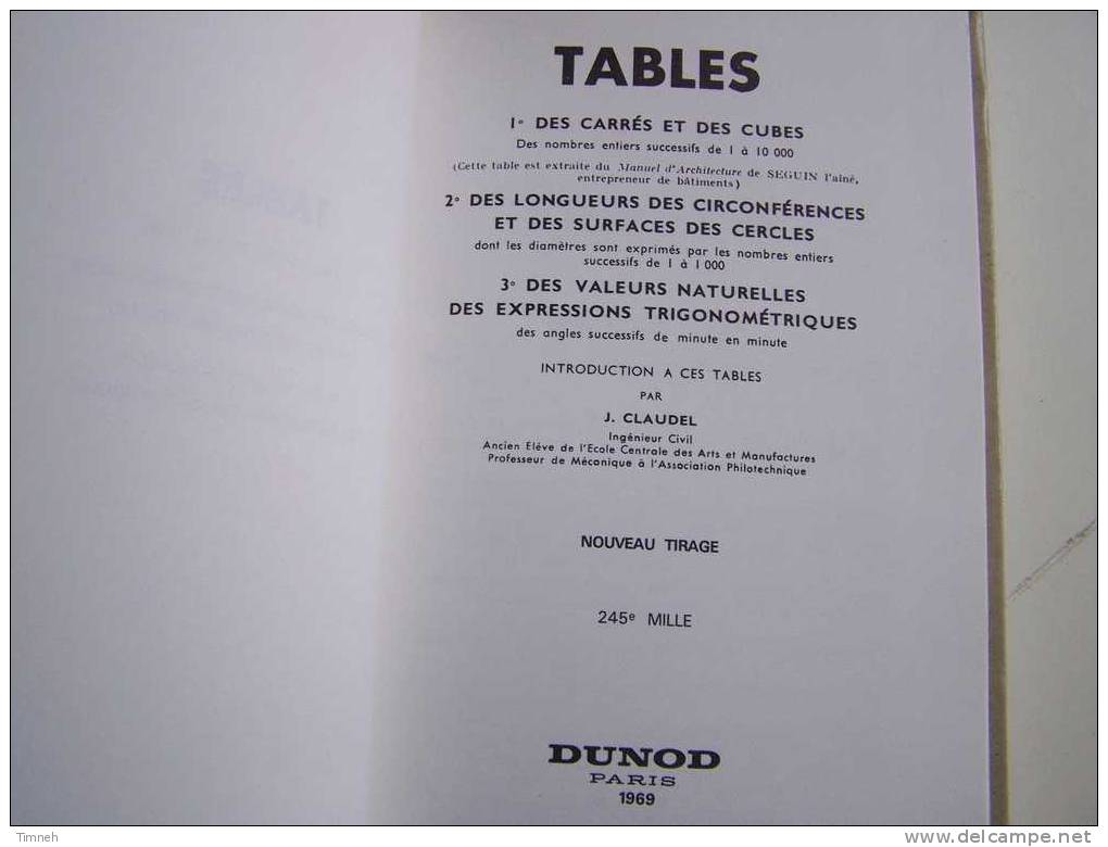 Tables-des Carrés Et Des Cubes-longueurs Surfaces Cercles Circonférences Valeurs-1968 éditions DUNOD - Didactische Kaarten