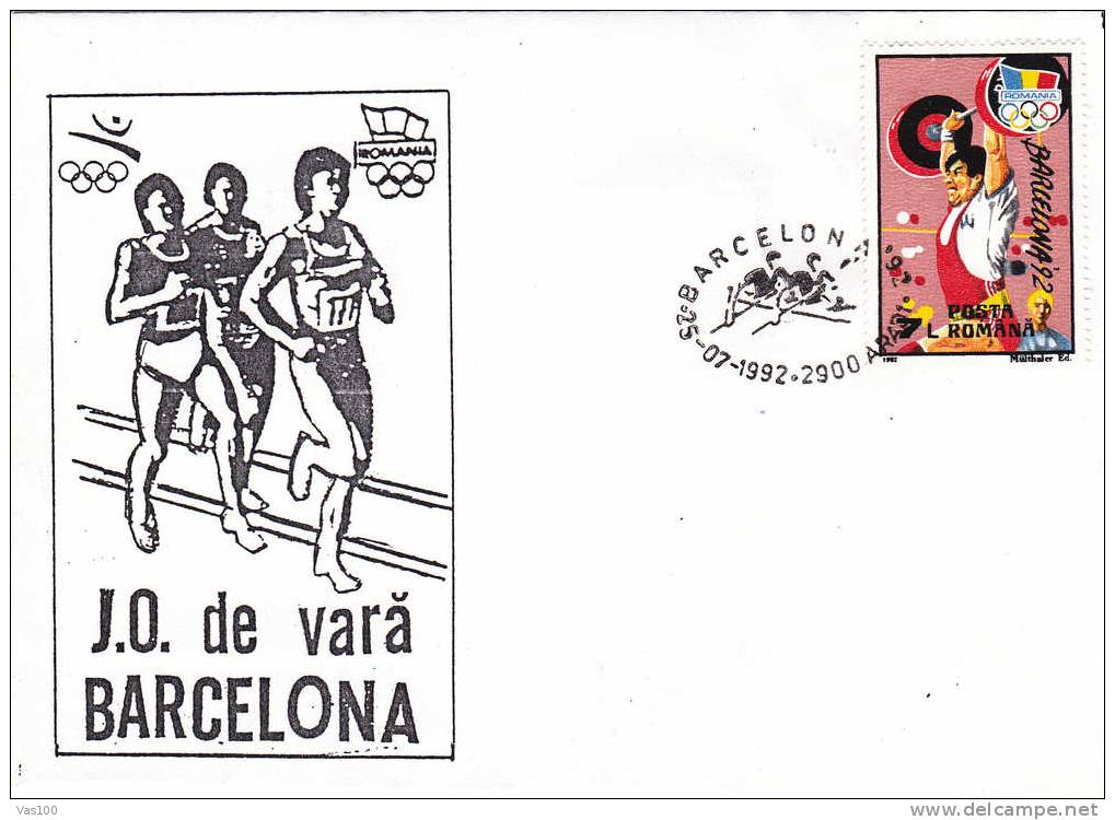 Halterophilie Cover Obliteration Stamps Concordante Olympic Games Barcelona 1992 - Haltérophilie