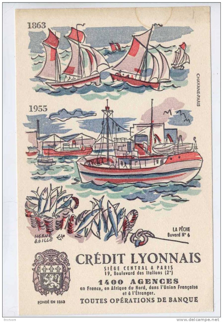 Buvard CREDIT LYONNAIS La Peche N°6 Voilier Chalutier  Hervé Baille - Chavane - Banque & Assurance