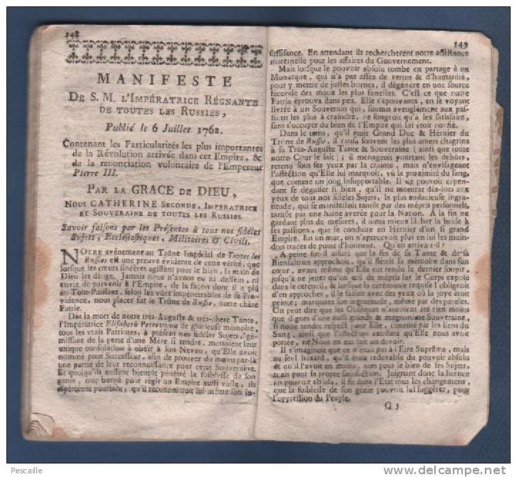 MERCURE HISTORIQUE ET POLITIQUE 08 1762 LA HAYE  PAIX FRANCE ANGLETERRE - ITALIE PORTUGAL ESPAGNE VERSAILLES TERRE NEUVE - Journaux Anciens - Avant 1800