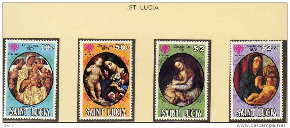 Jahr Des Kindes Weihnachten Madonnen St.Lucia 472/5+ Block 19 ** 7€ Christmas, Madonnen Gemälde Von Bernardo Fungai - St.Lucia (1979-...)