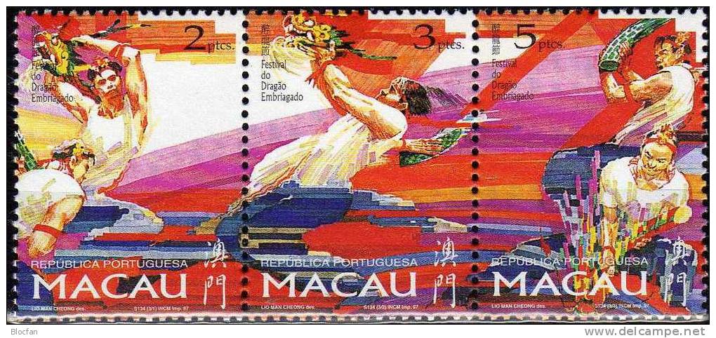 Traditionen In China 1993 MACAO 725,913/15,932/5, 2ZD+Block 21 ** 48€ Drachen Fächer Hochzeitsfeier Musik Sheet Of Macau - Collections, Lots & Séries