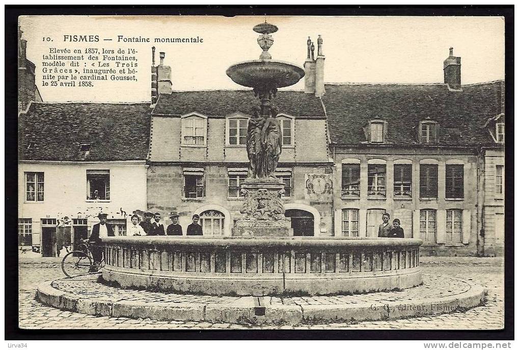 CPA  ANCIENNE- FRANCE- FISMES (51)- LA FONTAINE-ABREUVOIR MONUMENTALE INAUGURÉE EN 1858- BELLE ANIMATION- CADRAN SOLAIRE - Fismes