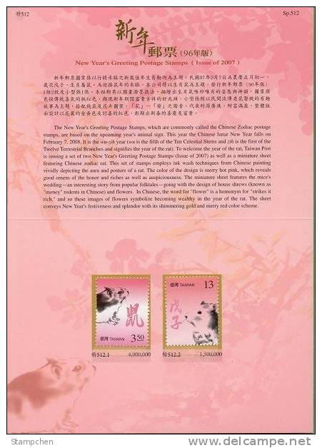 Folder 2007 Chinese New Year Zodiac Stamps- Rat Mouse 2008 - Nager