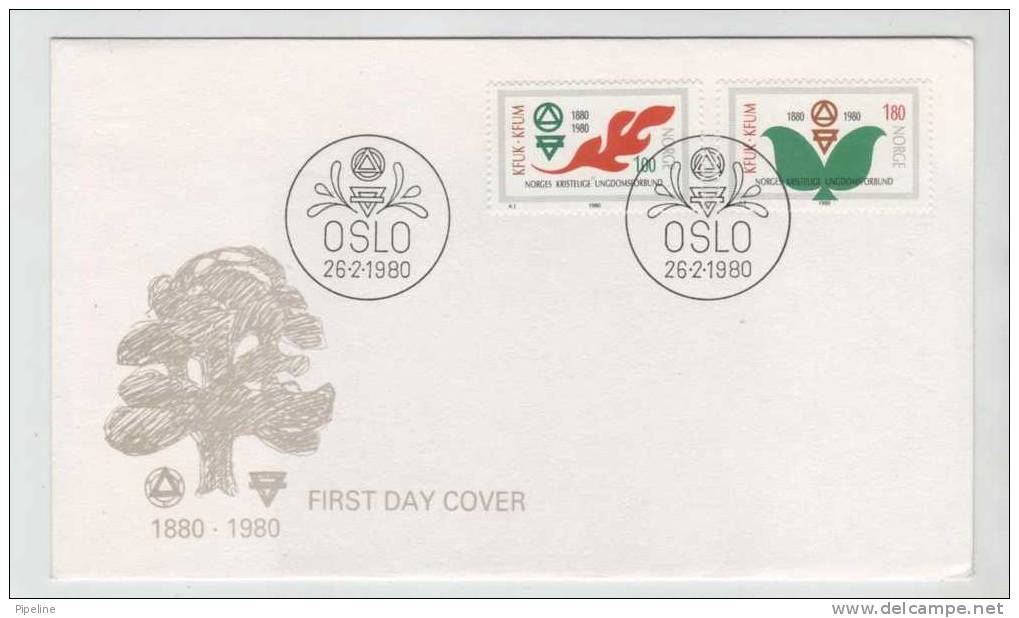 Norway FDC KFUK - KFUM 100th Anniversary Sent To Denmark 26-2-1980 With Cachet - FDC