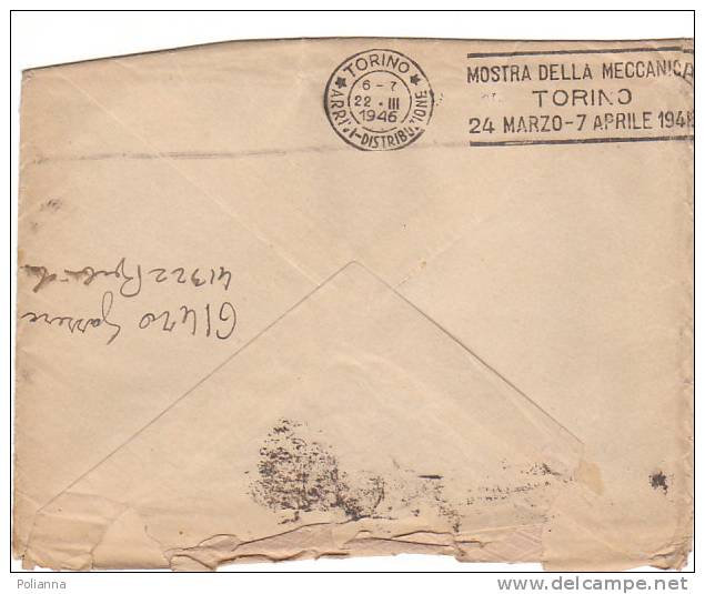 A0582 - 2 X 2 £ Imp.s.f Su Lettera VG TORINO 22-03-1946 Al Verso Ann. A Targhetta - Poststempel