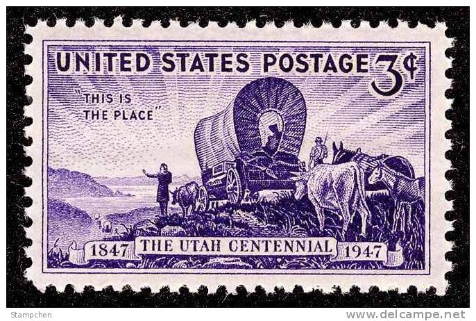 1947 USA Utah Centennial Stamp Sc#950 Ox Horse - Ungebraucht