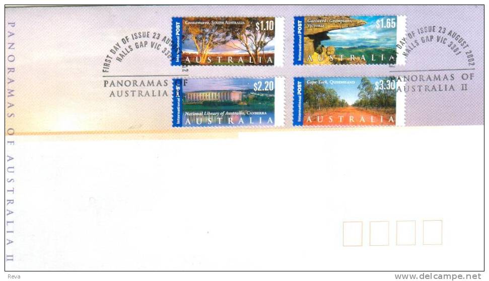 AUSTRALIA FDC LANDSCAPES PART 2 4  STAMPS FROM $1.10  TO $3.30  DATED 23-08-2002 CTO SG? READ DESCRIPTION !! - Cartas & Documentos