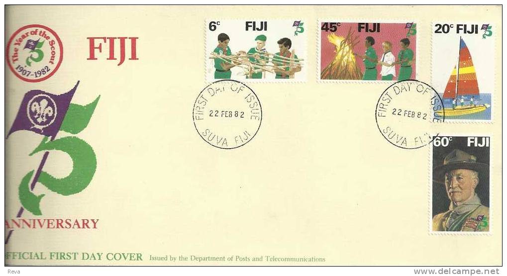 FIJI  FDC 75 YEARS OF SCOUTING CHILDREN BOAT 4  STAMPS DATED 22-02-1982 CTO SG? READ DESCRIPTION !! - Fiji (1970-...)