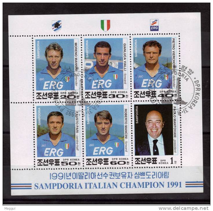 COREE DU NORD   Feuillet   Oblitere     1991 Sampdoria      Football  Soccer  Fussball - Oblitérés