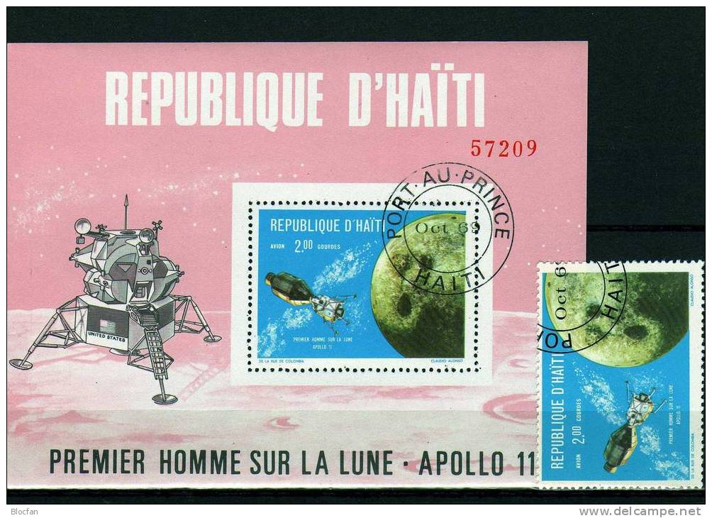 Space Apollo 11 Umkreist Mond 1.Mondlandung 1969 Haiti 1088/9+Block 39/40 O 12€ US-Raumfahrt Bloque Ms Sheet Bf Caribic - Collezioni