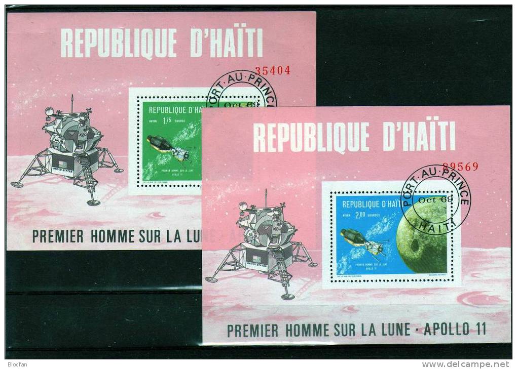 Space Apollo 11 Umkreist Mond 1.Mondlandung 1969 Haiti 1088/9+Block 39/40 O 12€ US-Raumfahrt Bloque Ms Sheet Bf Caribic - Collezioni