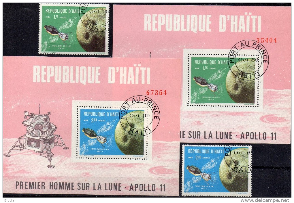 Space Apollo 11 Umkreist Mond 1.Mondlandung 1969 Haiti 1088/9+Block 39/40 O 12€ US-Raumfahrt Bloque Ms Sheet Bf Caribic - Collezioni