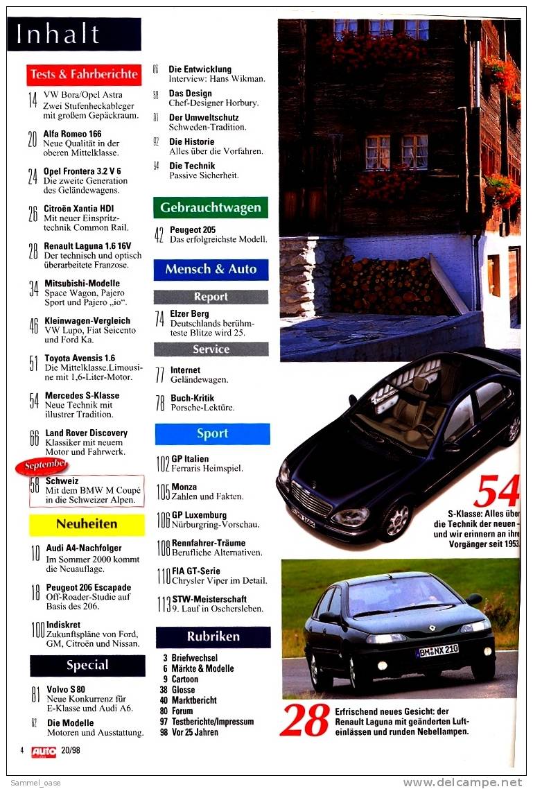 Auto  Zeitung  20 / 1998  Mit :  Test / Fahrberichte :  Alfa Romeo 166  -  Toyota Avensis 1.6  -  Usw. - Automobile & Transport