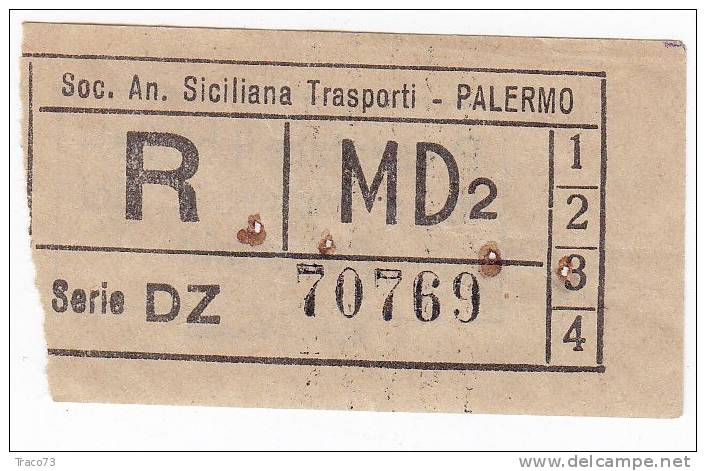 PALERMO  1950 / 60  - BIGLIETTO PER AUTOBUS -   R   Serie  " DZ " - Europe