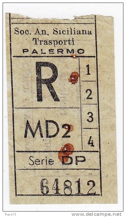 PALERMO  1950 / 60  - BIGLIETTO PER AUTOBUS -   R   Serie  " DP " - Europa