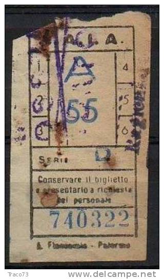 PALERMO 1950 / 60 - BIGLIETTO PER AUTOBUS  Della Ditta S.A.I.A. -  A 55  Serie  " D " - Europe