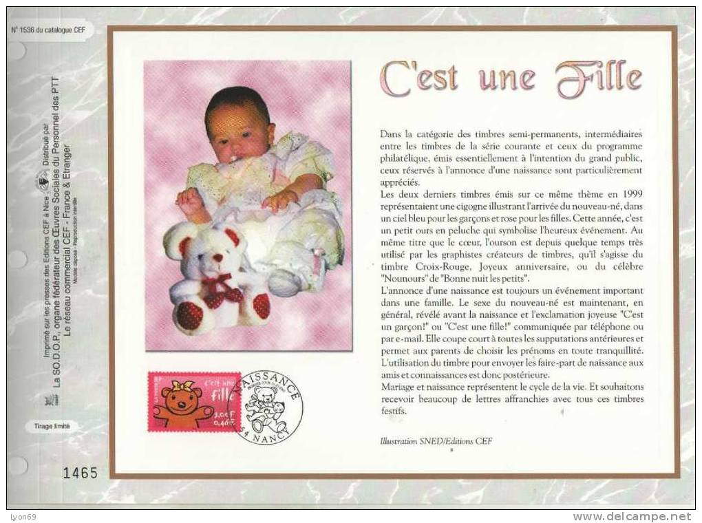 FEUILLET  CEF  1536  C´EST UNE FILLE EVENEMENT 2001 - Unclassified