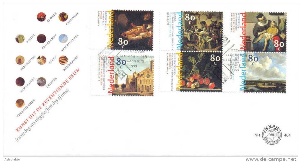 Pays-Bas FDC (2) 1999 " Oeuvres De Rembrandt Et Autres " Yvert 1693/703 - Rembrandt